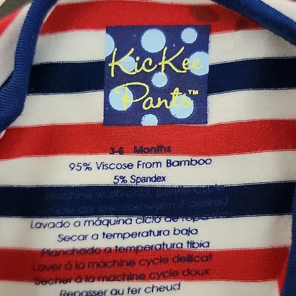 Kickee Pants Henley Romper in Print USA Stripe Red White Blue 3-6M‎ FLAWS